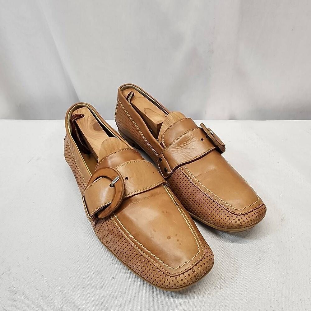 Paul Green Women's 5 Tan Brown Leather Loafer Flats Buckle Embellishment Comfort